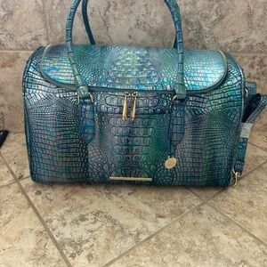 Brahmin Talulla Blue Topaz Croc Embossed Weekender NWT Authetnic Womens Duffle
